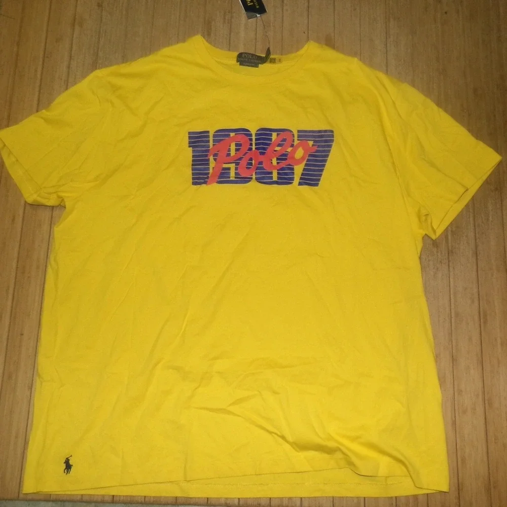 Polo Ralph Lauren Mens XXL Graphic T-Shirt Yellow Classic Fit Short Sleeve